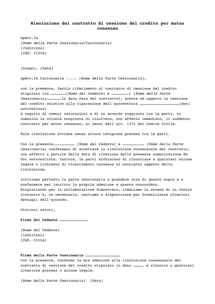 Revoca Cessione Credito